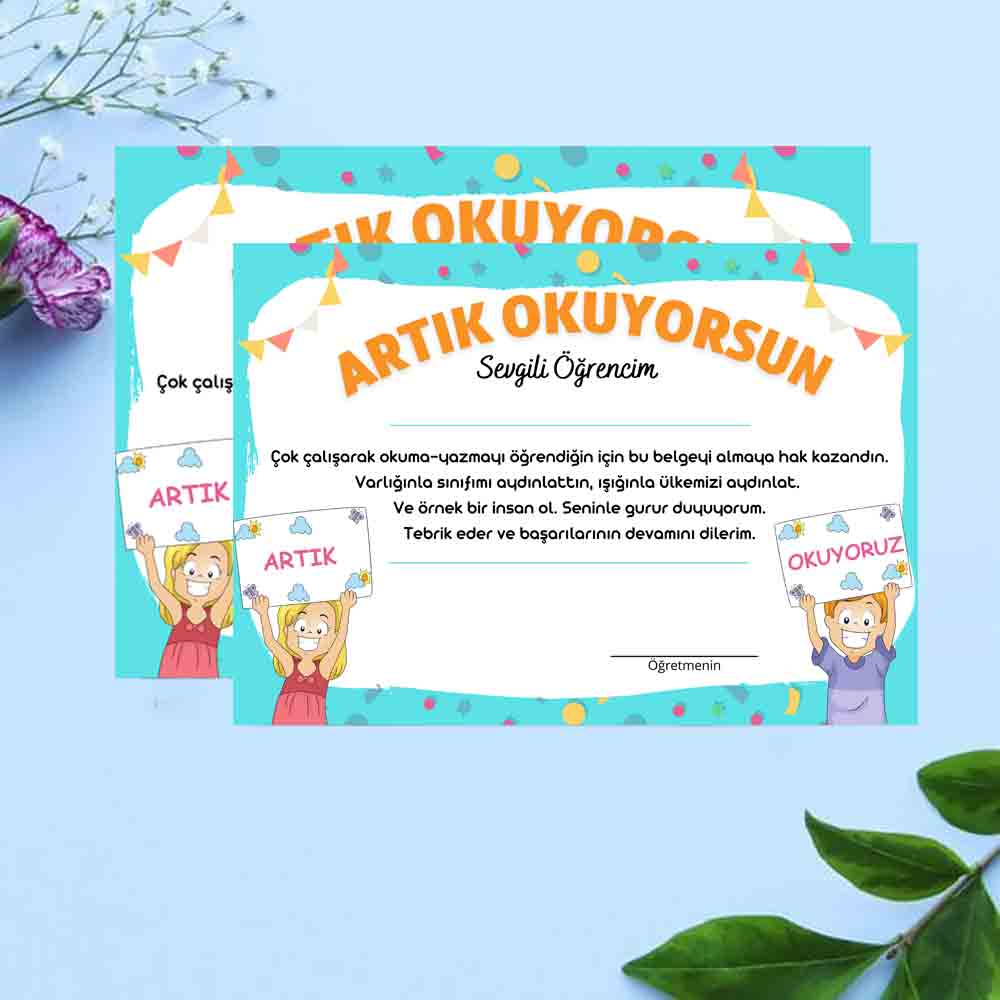 Artık Okuyorum Belgesi - Öğrenci Başarı Sertifikası