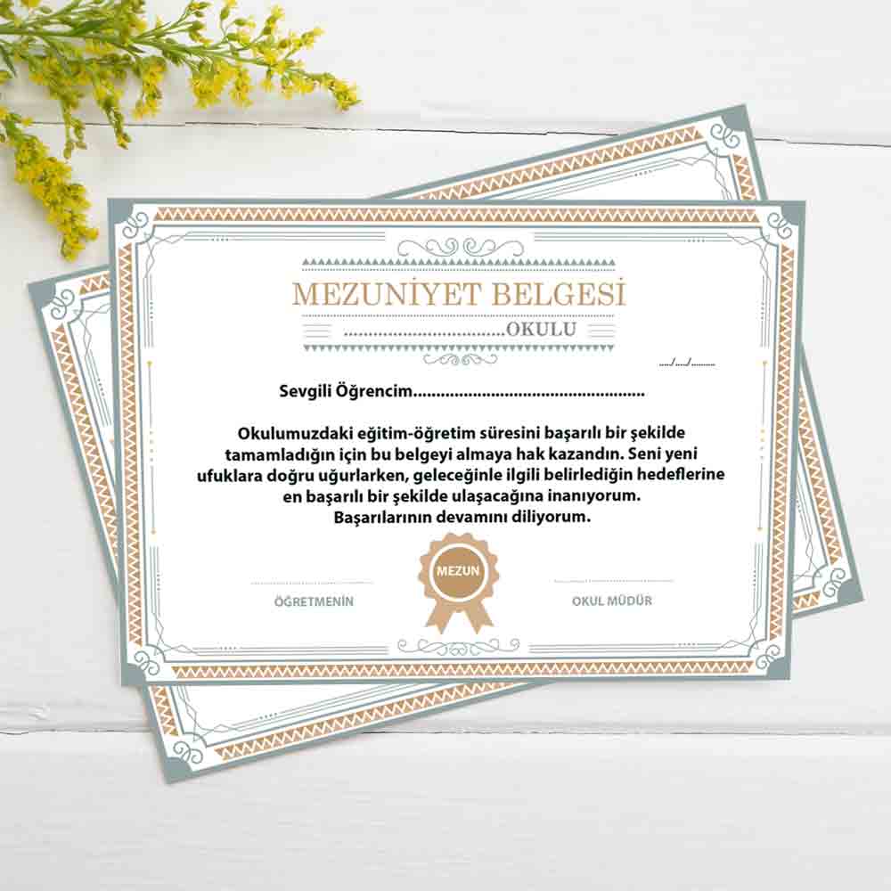 Özelleştirilebilir Mezuniyet Belgesi - Kişiye Özel Tasarım